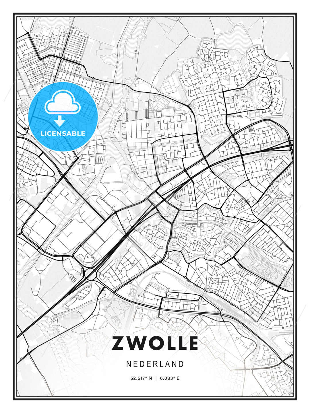 Zwolle, Netherlands, Modern Print Template in Various Formats - HEBSTREITS Sketches