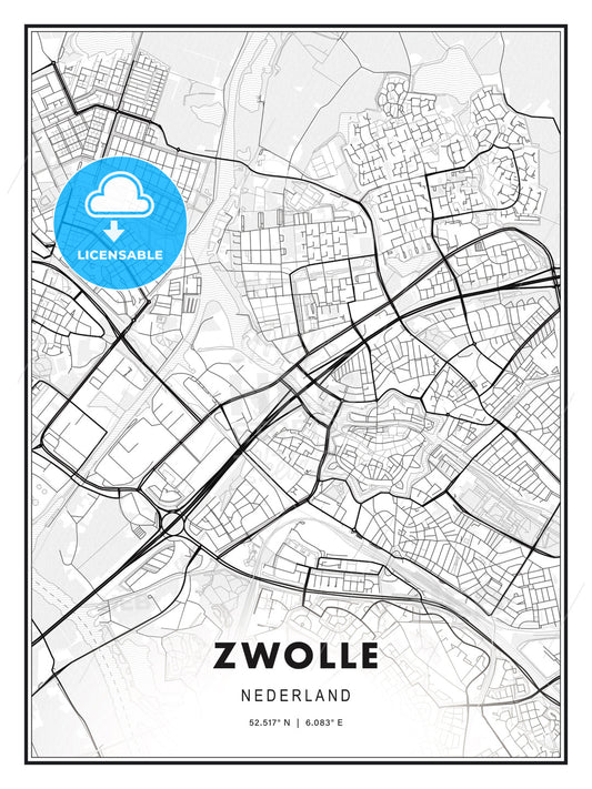 Zwolle, Netherlands, Modern Print Template in Various Formats - HEBSTREITS Sketches