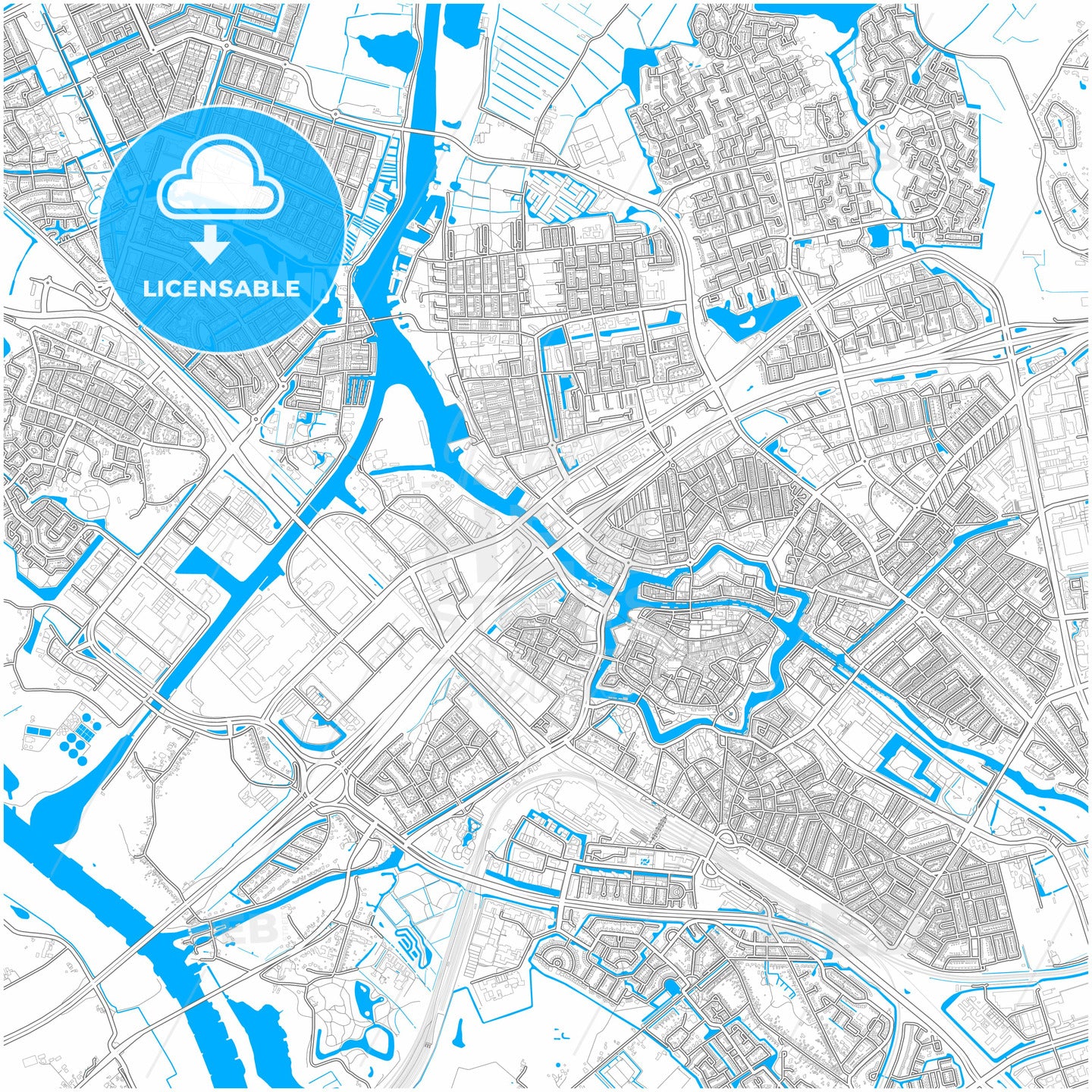 Zwolle, Overijssel, Netherlands, city map with high quality roads.