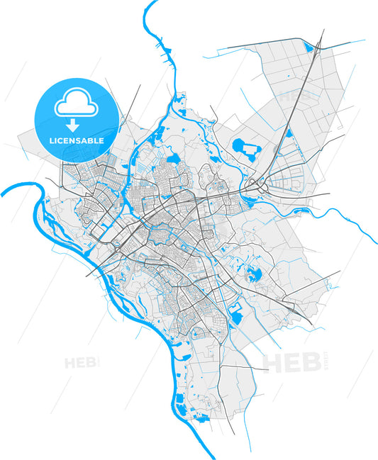 Zwolle, Overijssel, Netherlands, high quality vector map