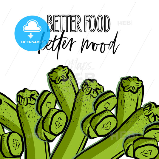 better food, better mood lettering and Courgettes advertising template – instant download