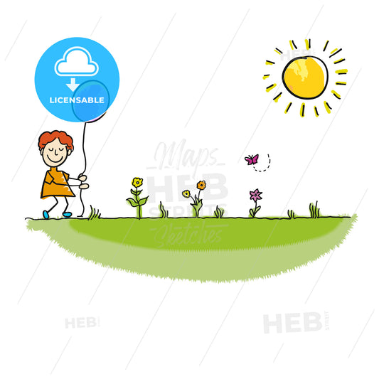 Child On Meadow With Balloon