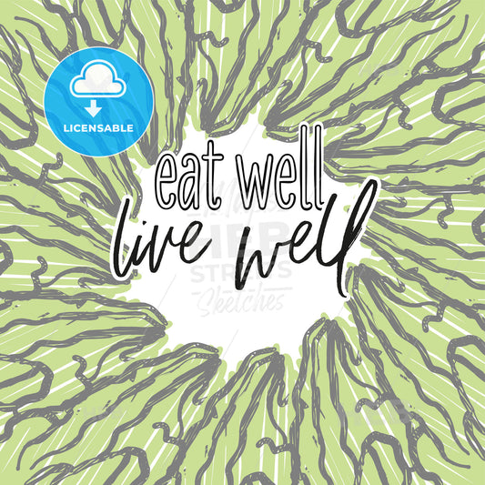 eat well, live well lettering and Lettuce arranged in a circle – instant download