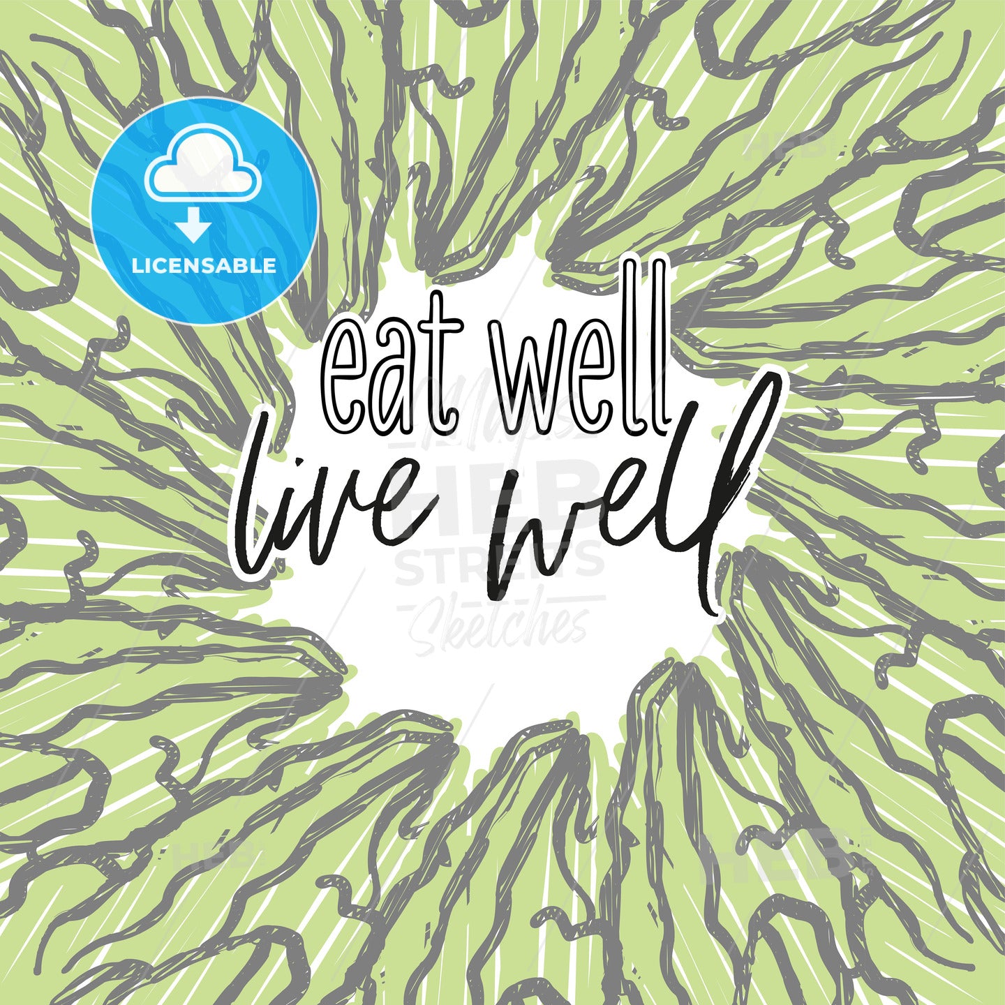 eat well, live well lettering and Lettuce arranged in a circle – instant download