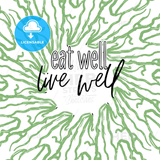 eat well, live well lettering on outlined Lettuce banner template – instant download