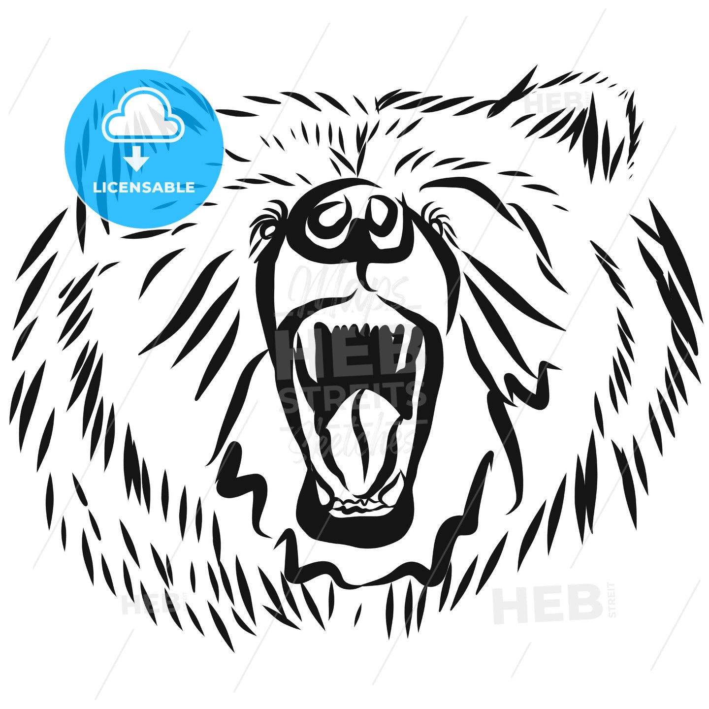 grizzly bear head, rearing angry pose – instant download