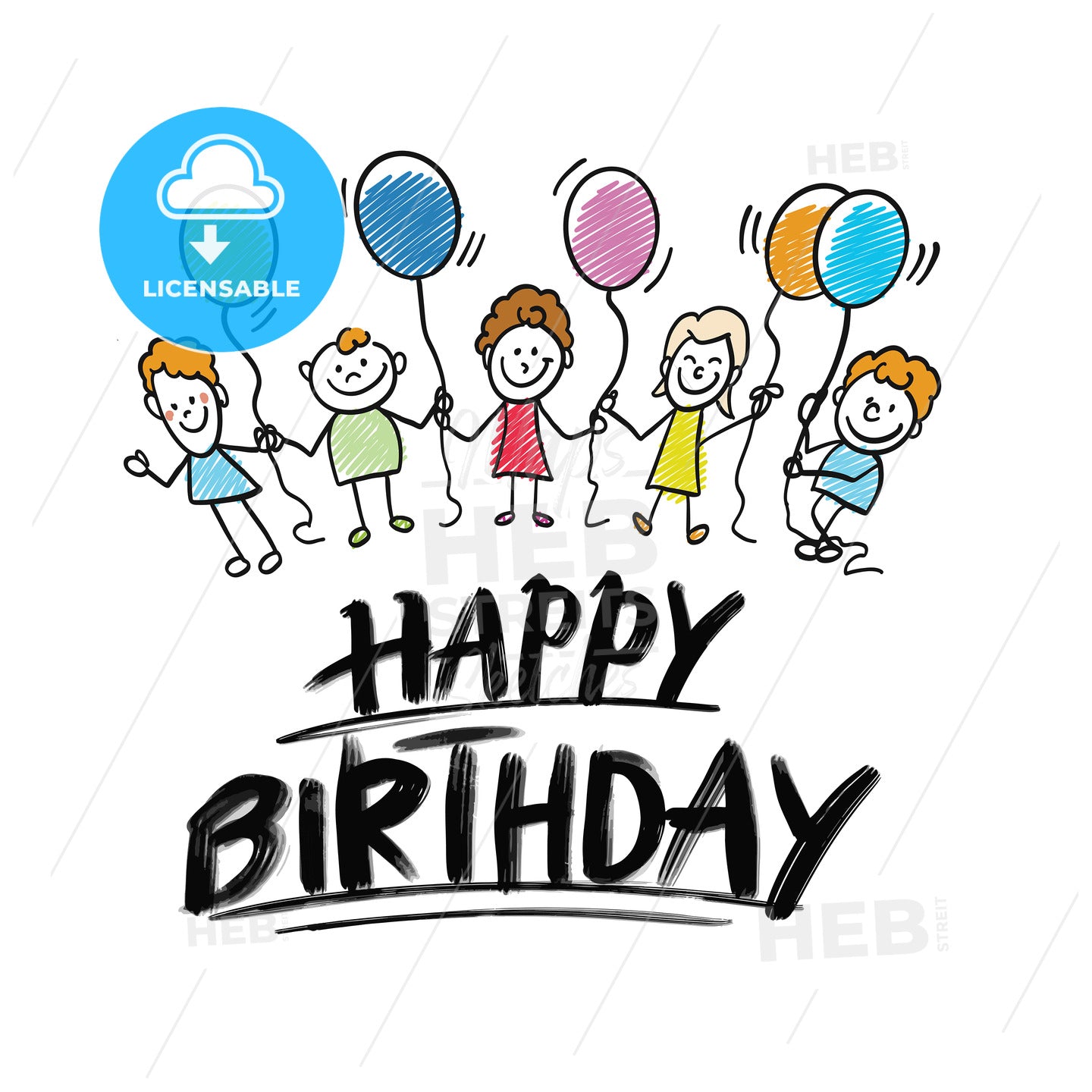 happy birthday lettering with kids doodles – instant download