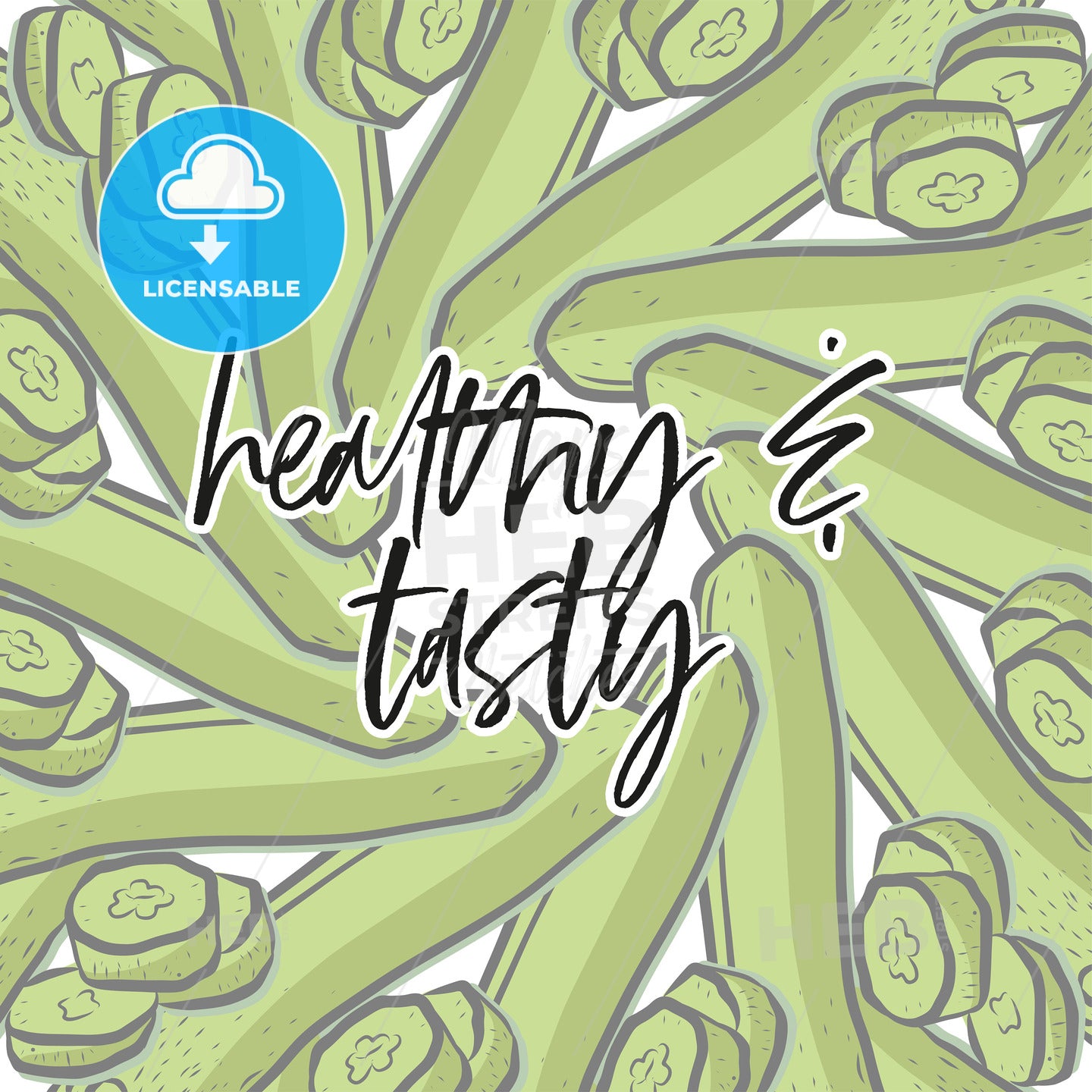 healthy &amp; tasty lettering and Courgettes arranged in a circle – instant download