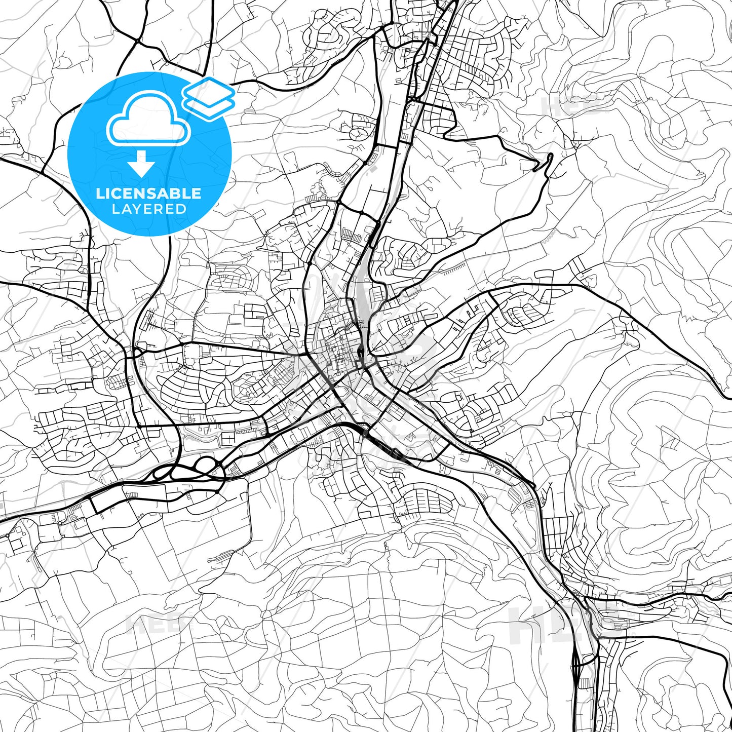 Layered PDF map of Aalen, Baden-Wuerttemberg, Germany