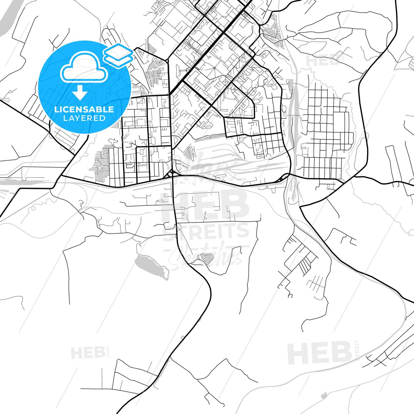 Layered PDF map of Achinsk, Krasnoyarsk Krai, Russia