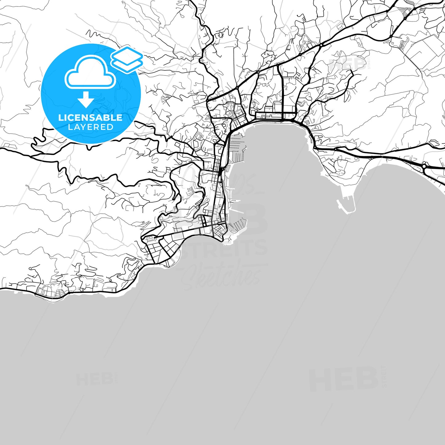 Layered PDF map of Ajaccio, Corse-du-Sud, France