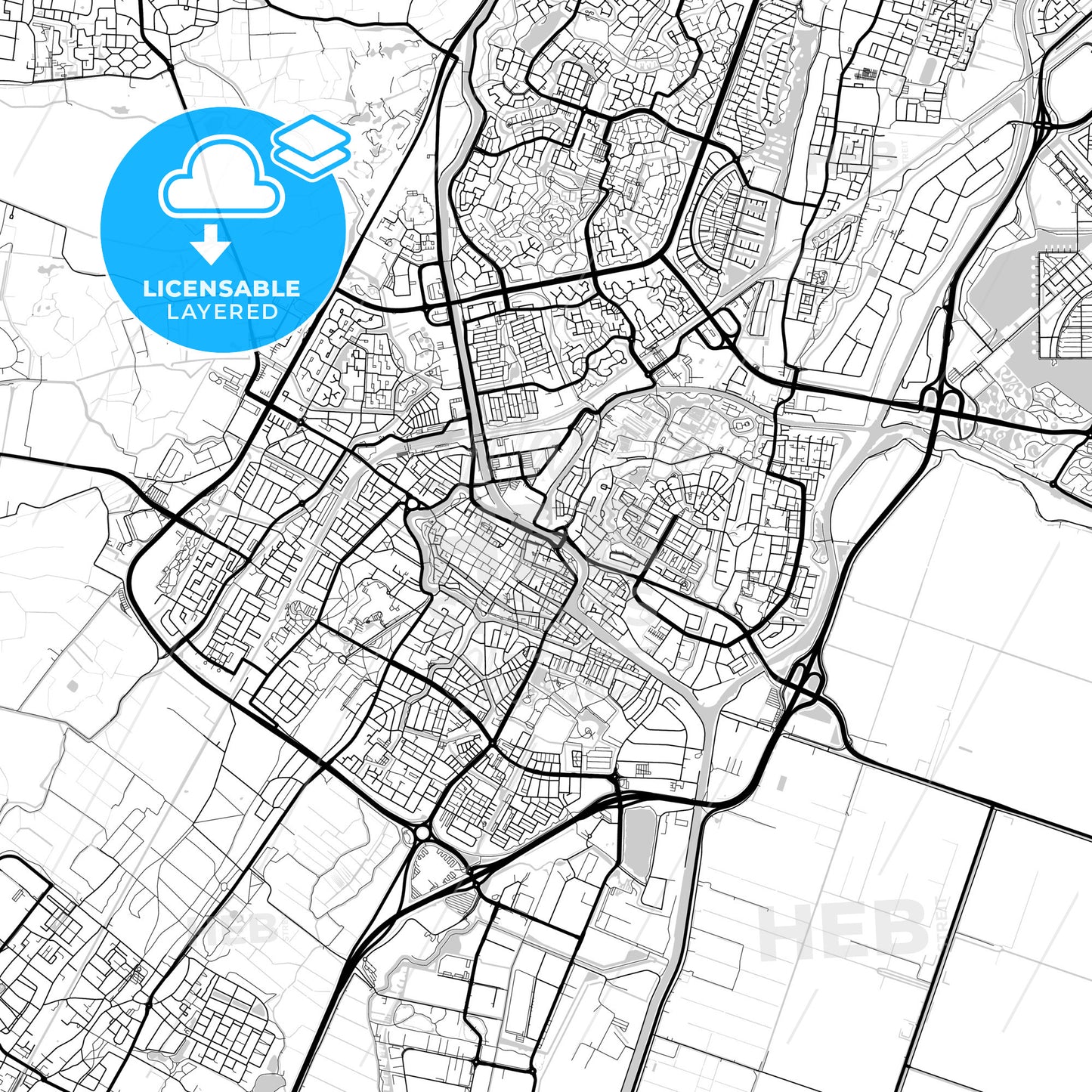 Layered PDF map of Alkmaar, North Holland, Netherlands