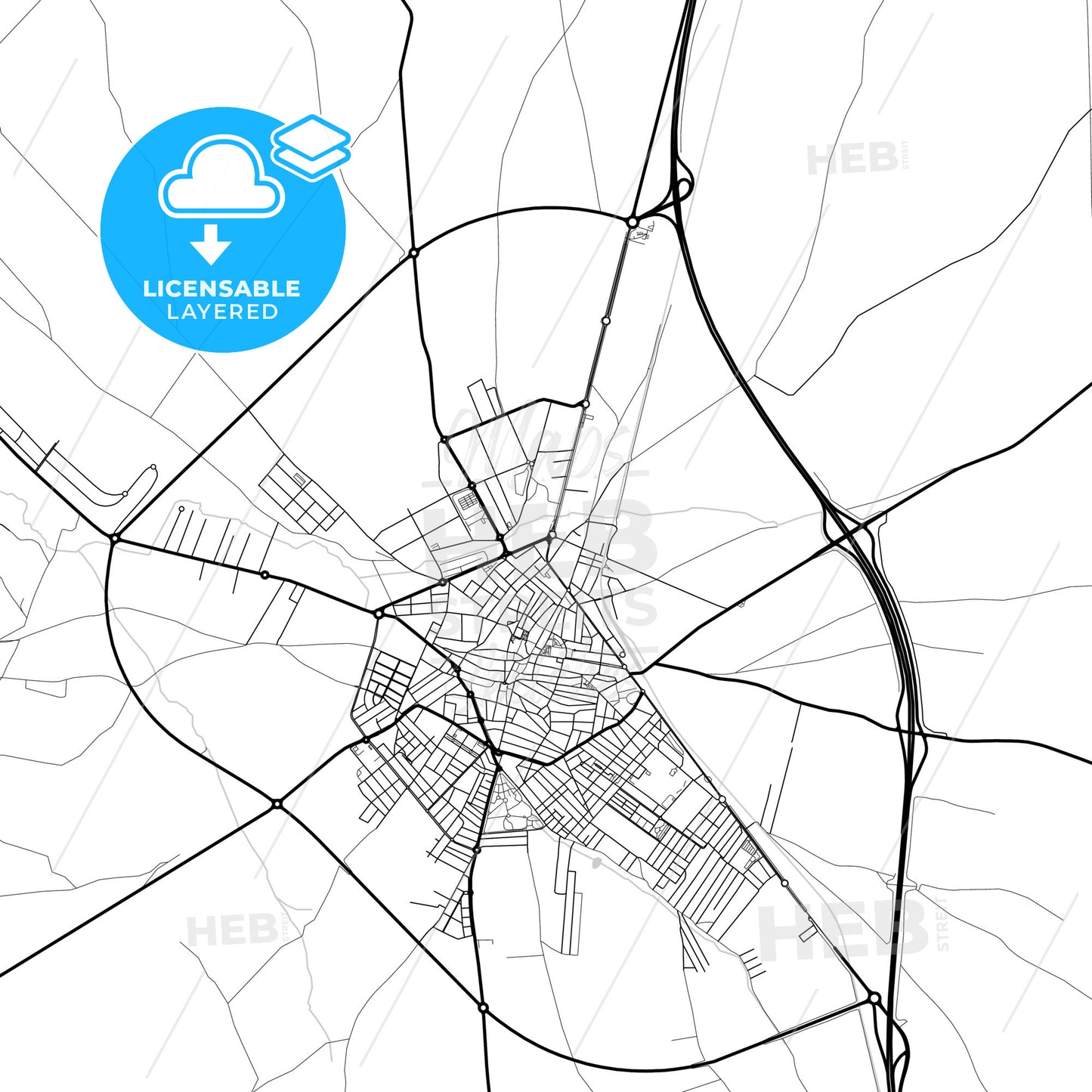 Layered PDF map of Almendralejo, Badajoz, Spain