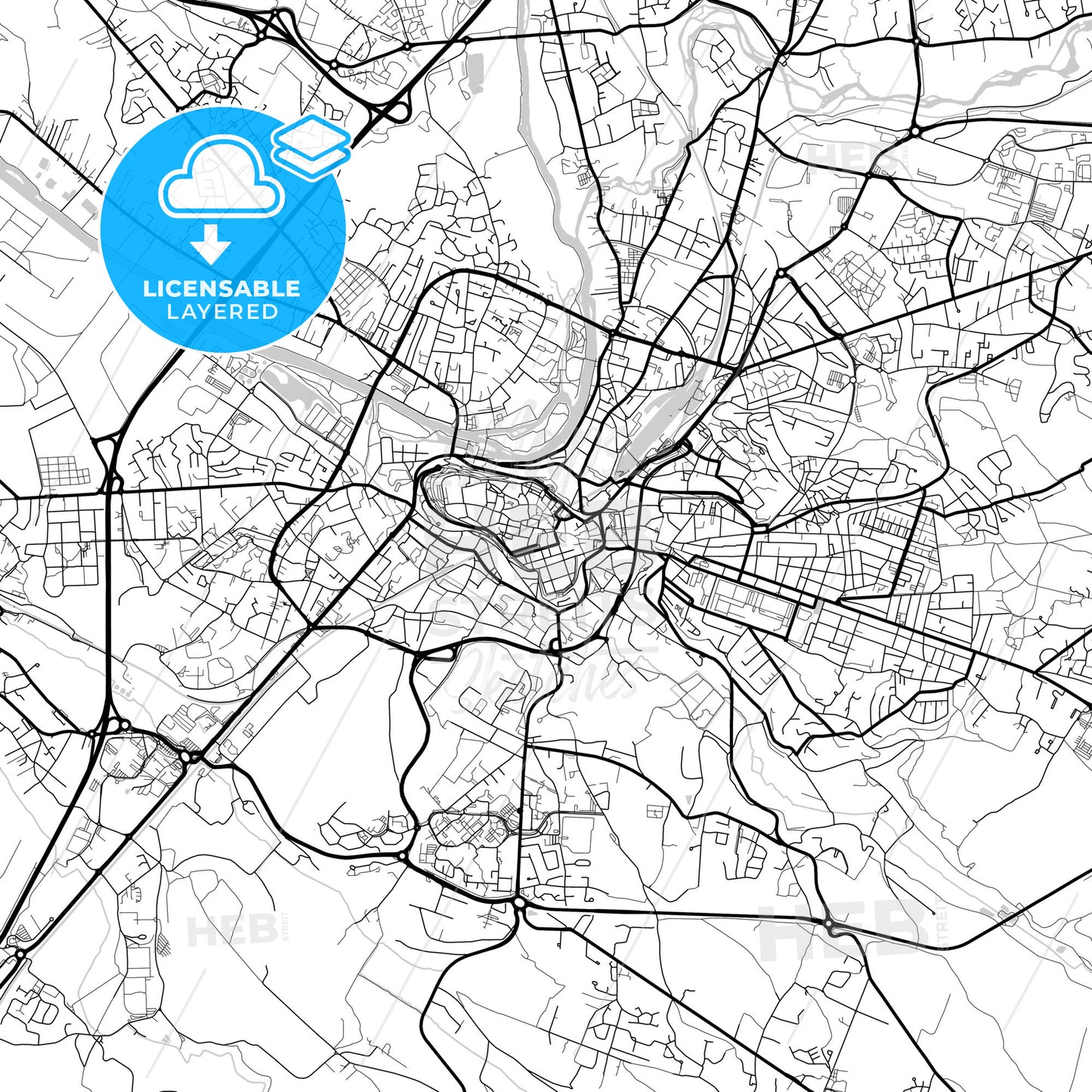 Layered PDF map of Angoulême, Charente, France