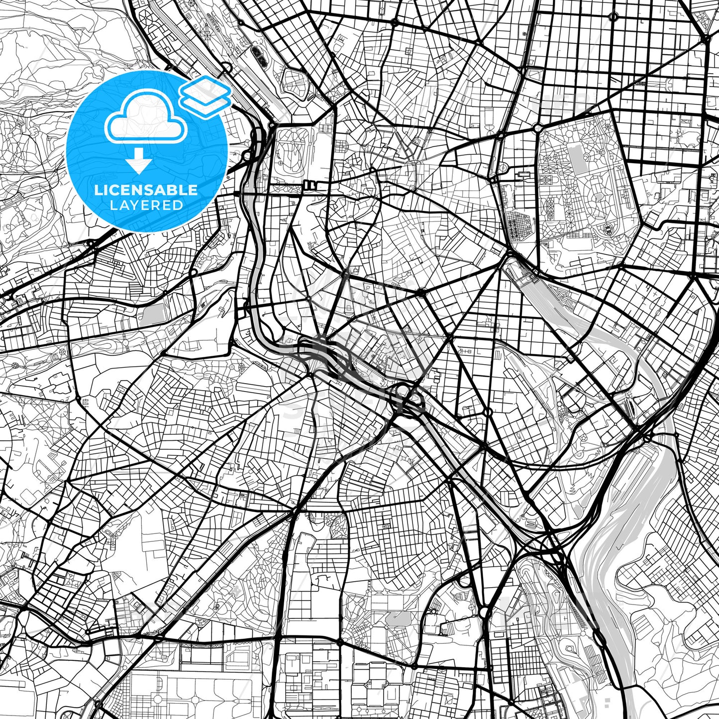 Layered PDF map of Arganzuela, Madrid, Spain