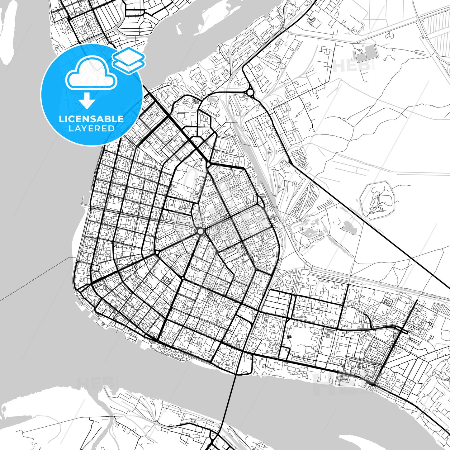 Layered PDF map of Arkhangelsk, Arkhangelsk Oblast, Russia