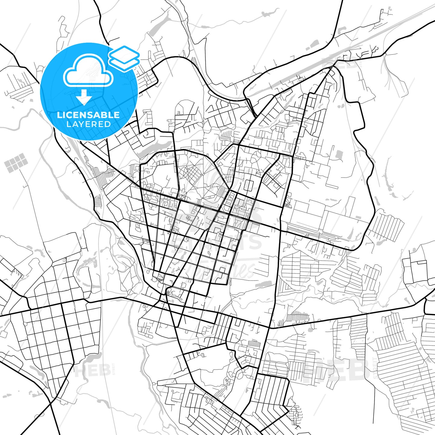 Layered PDF map of Arzamas, Nizhny Novgorod Oblast, Russia