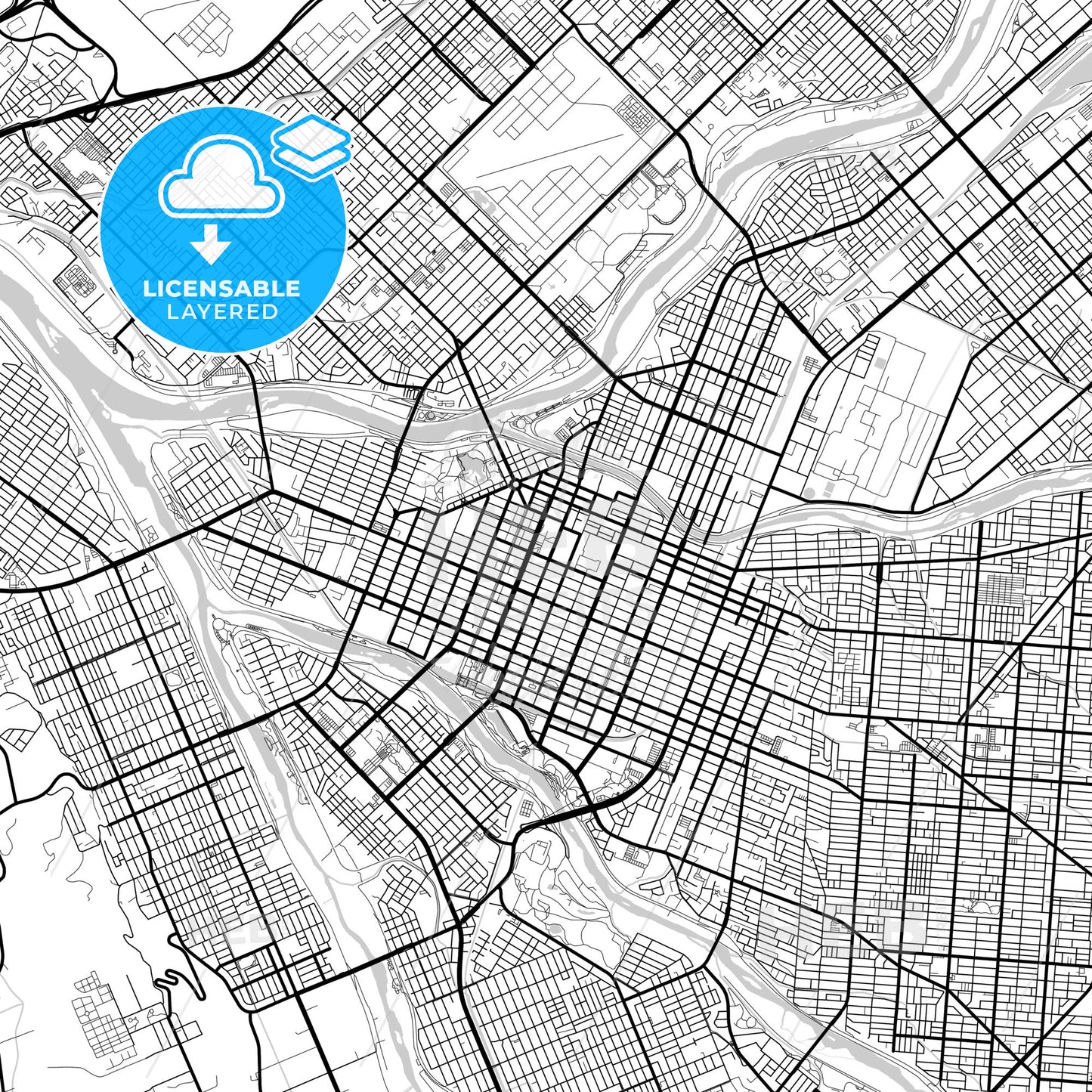 Layered PDF map of Asahikawa, Hokkaidō, Japan