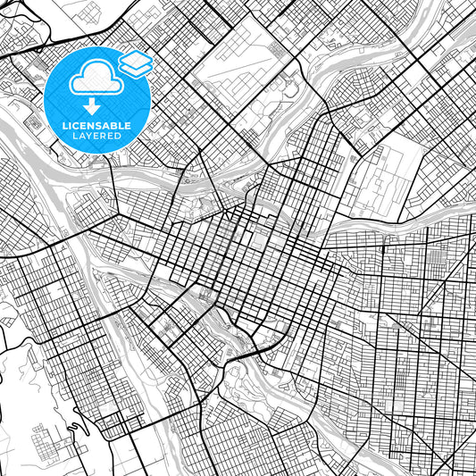 Layered PDF map of Asahikawa, Hokkaidō, Japan