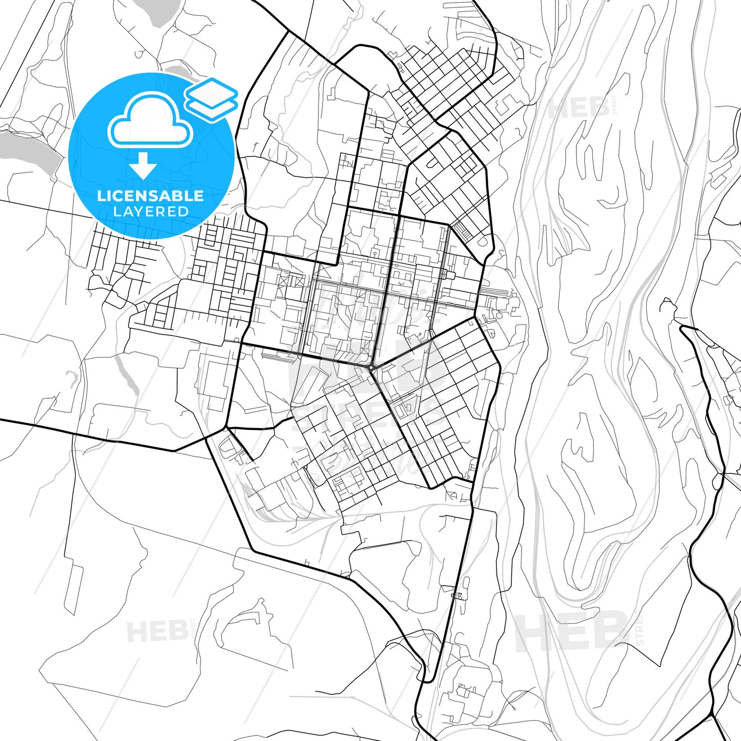 Layered PDF map of Asbest, Sverdlovsk Oblast, Russia