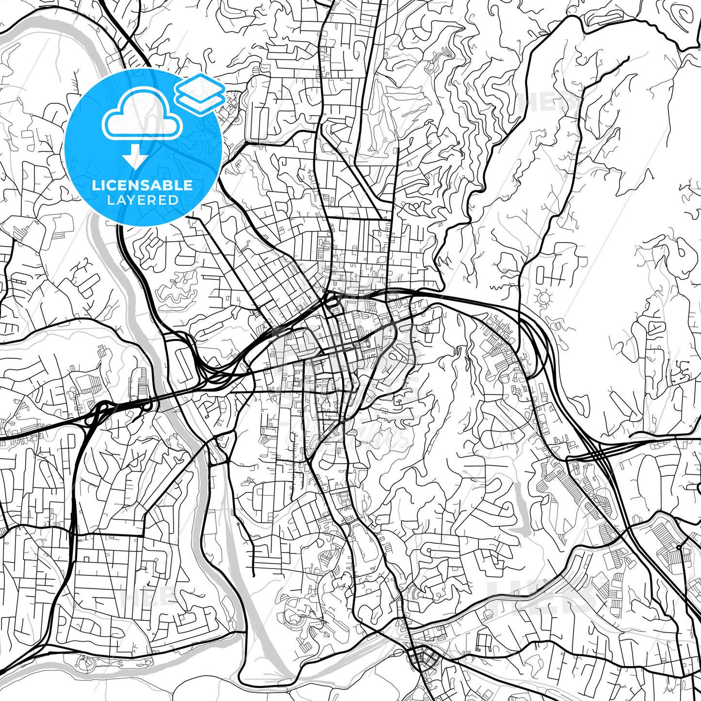 Layered PDF map of Asheville, North Carolina, United States