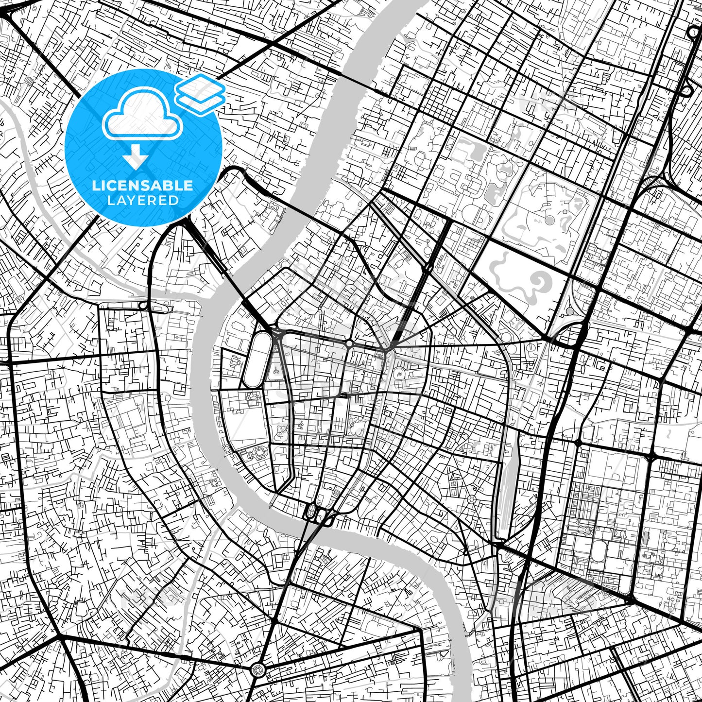 Layered PDF map of Bangkok, Bangkok, Thailand