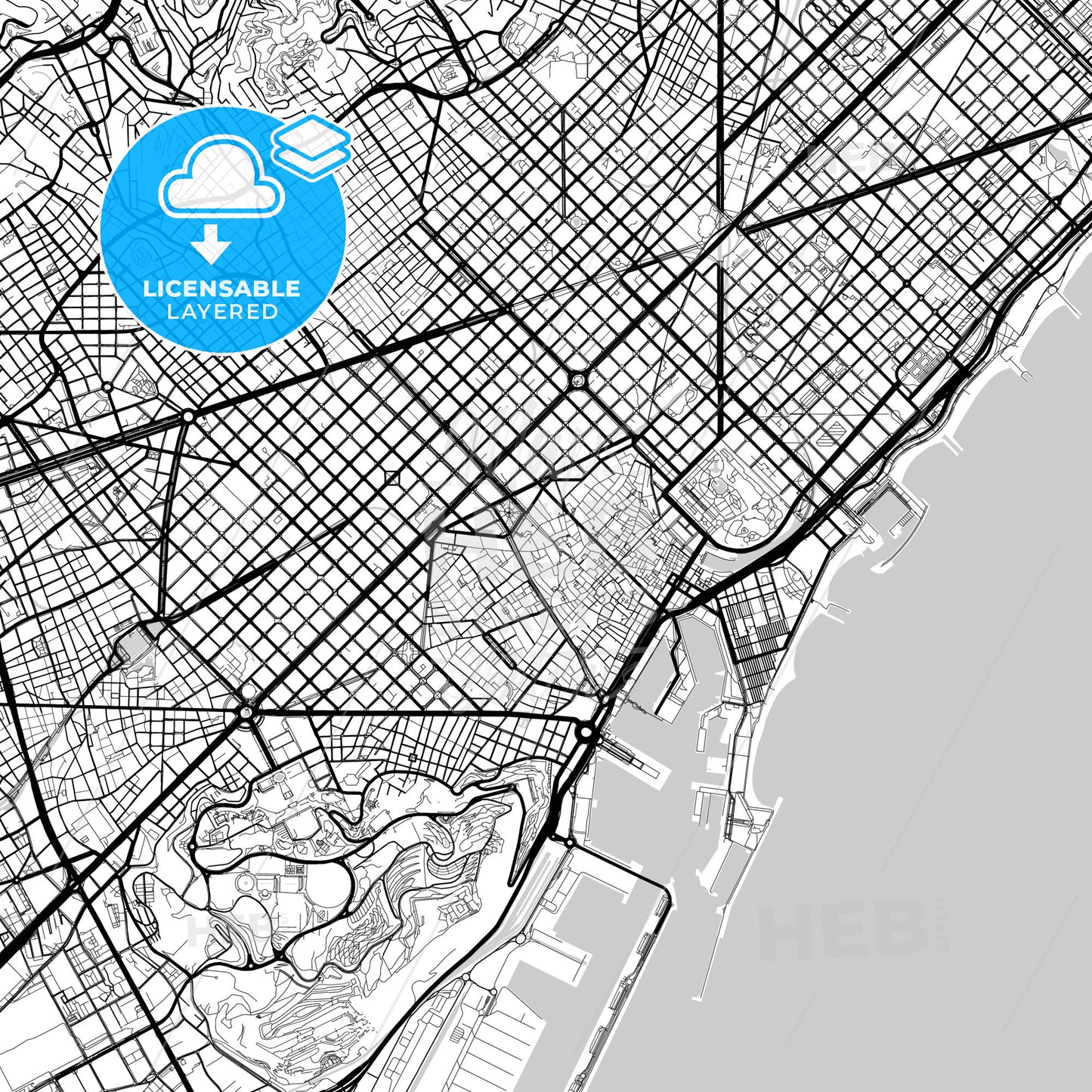 Layered PDF map of Barcelona, Spain