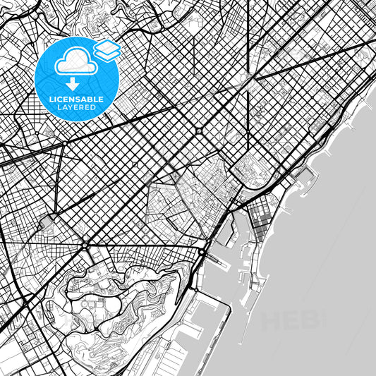 Layered PDF map of Barcelona, Spain