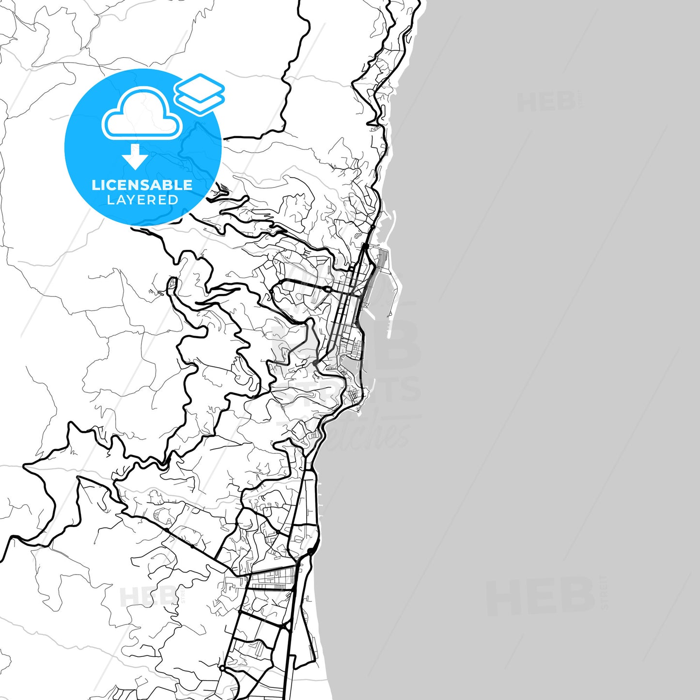 Layered PDF map of Bastia, Haute-Corse, France