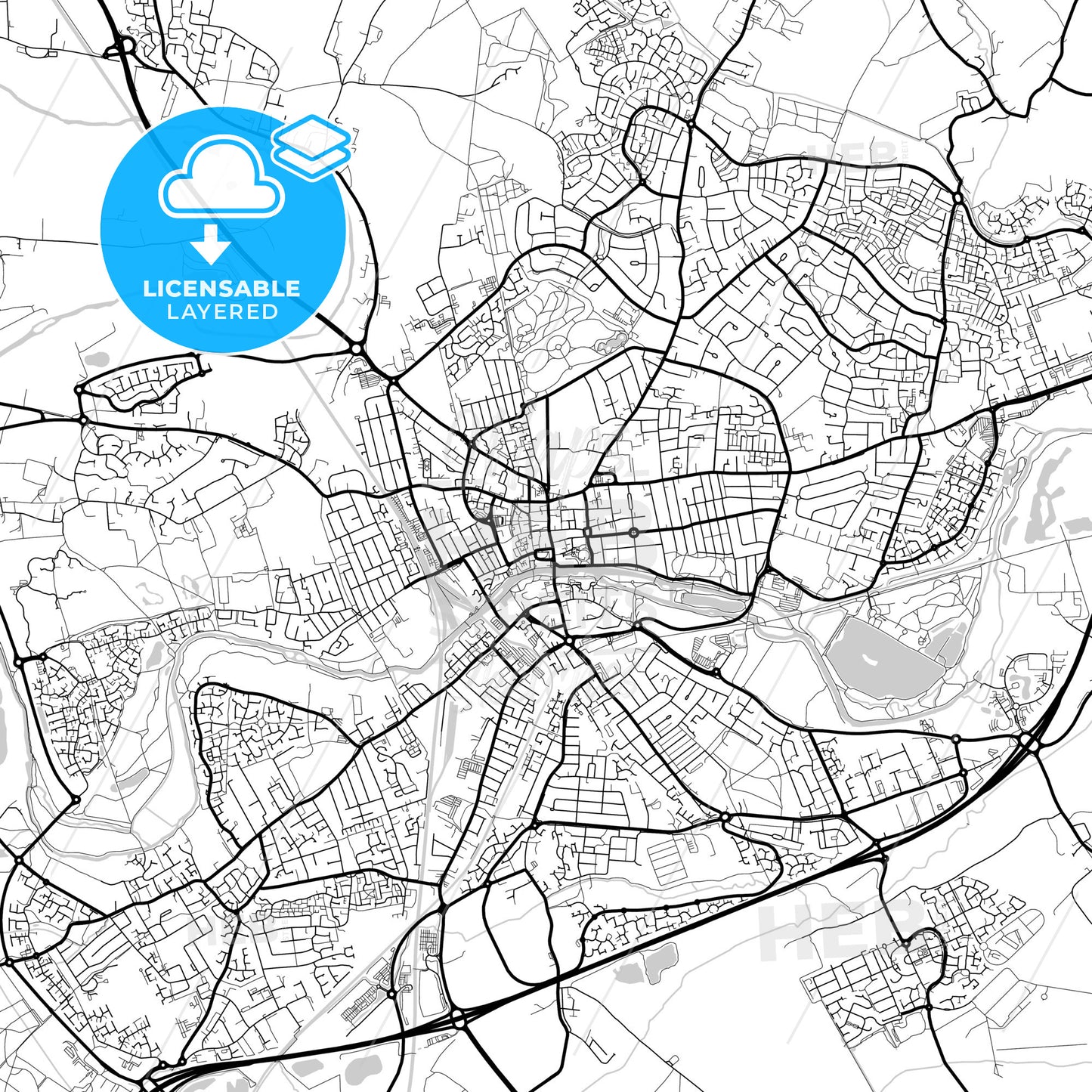 Layered PDF map of Bedford, East of England, England