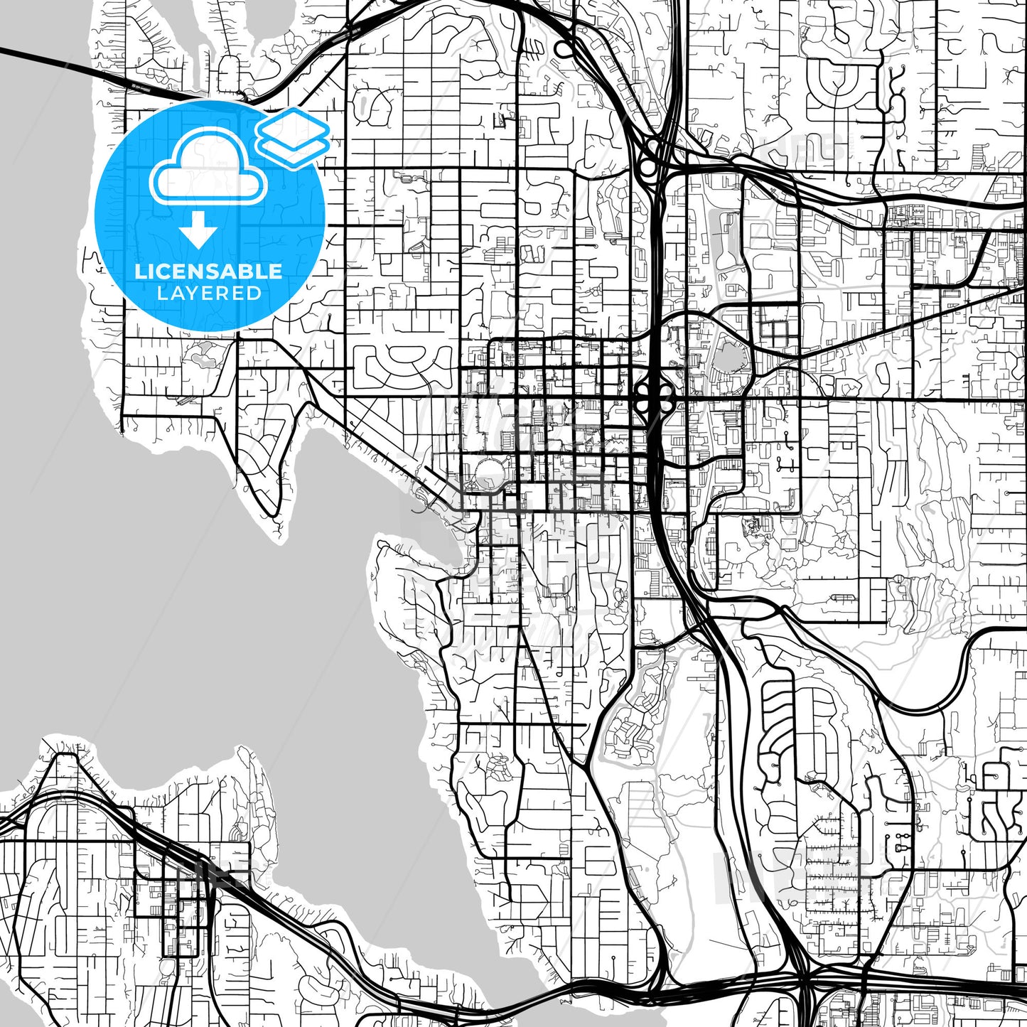 Layered PDF map of Bellevue, Washington, United States