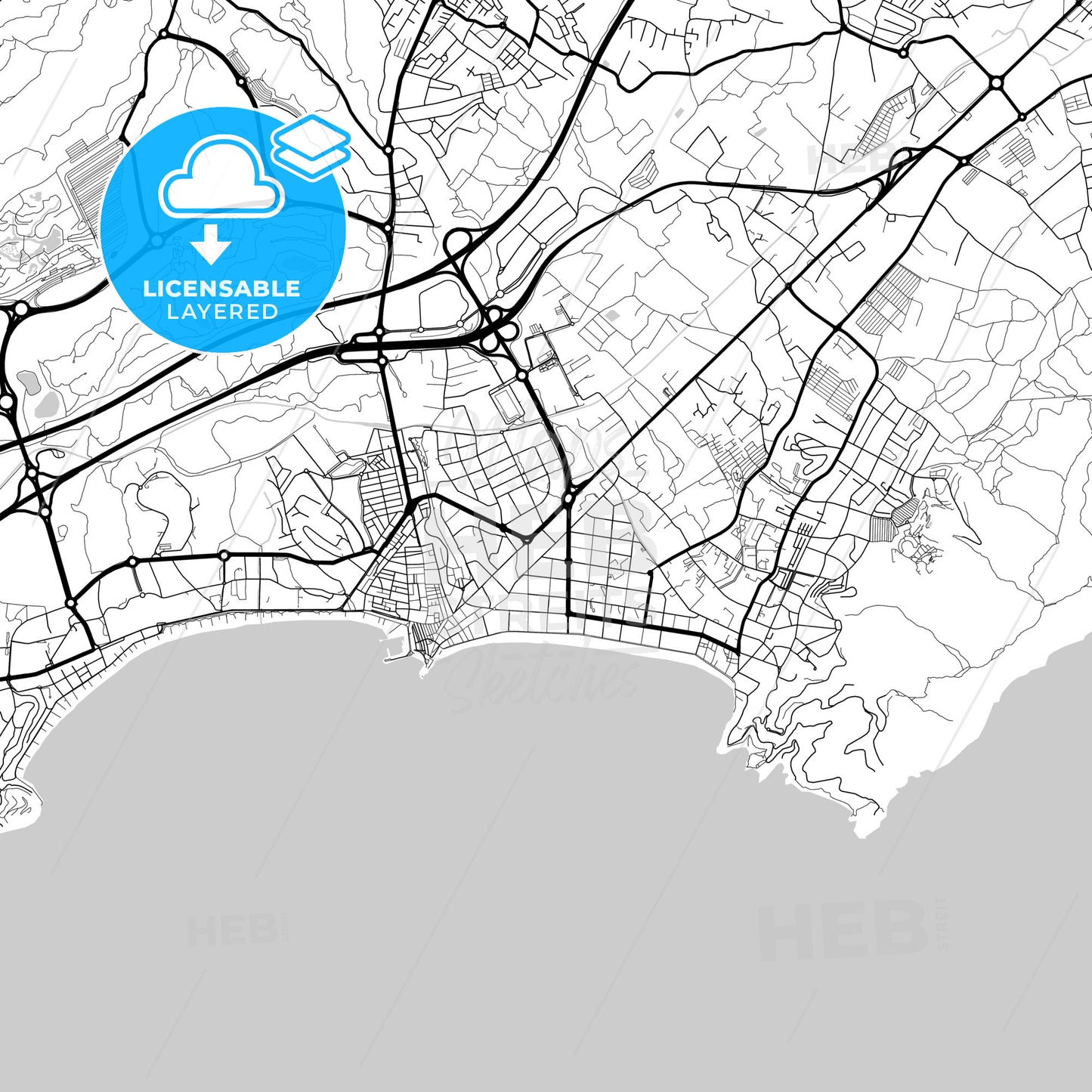 Layered PDF map of Benidorm, Alicante, Spain