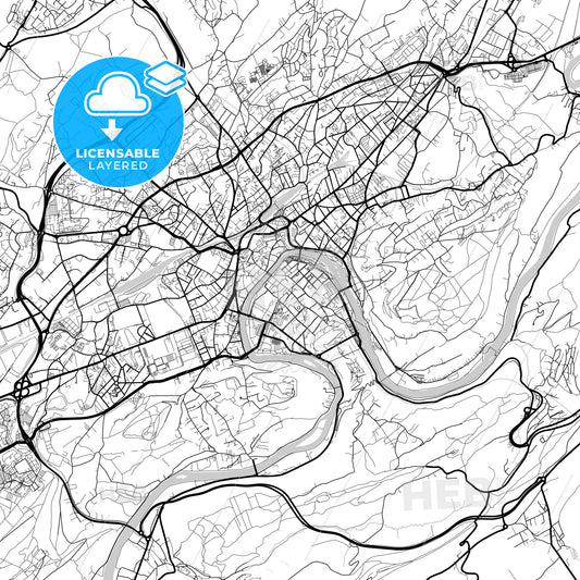 Layered PDF map of Besançon, Doubs, France
