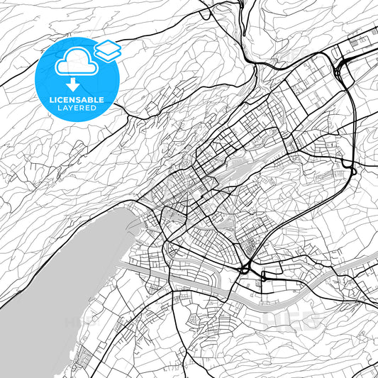 Layered PDF map of Biel/Bienne, Switzerland