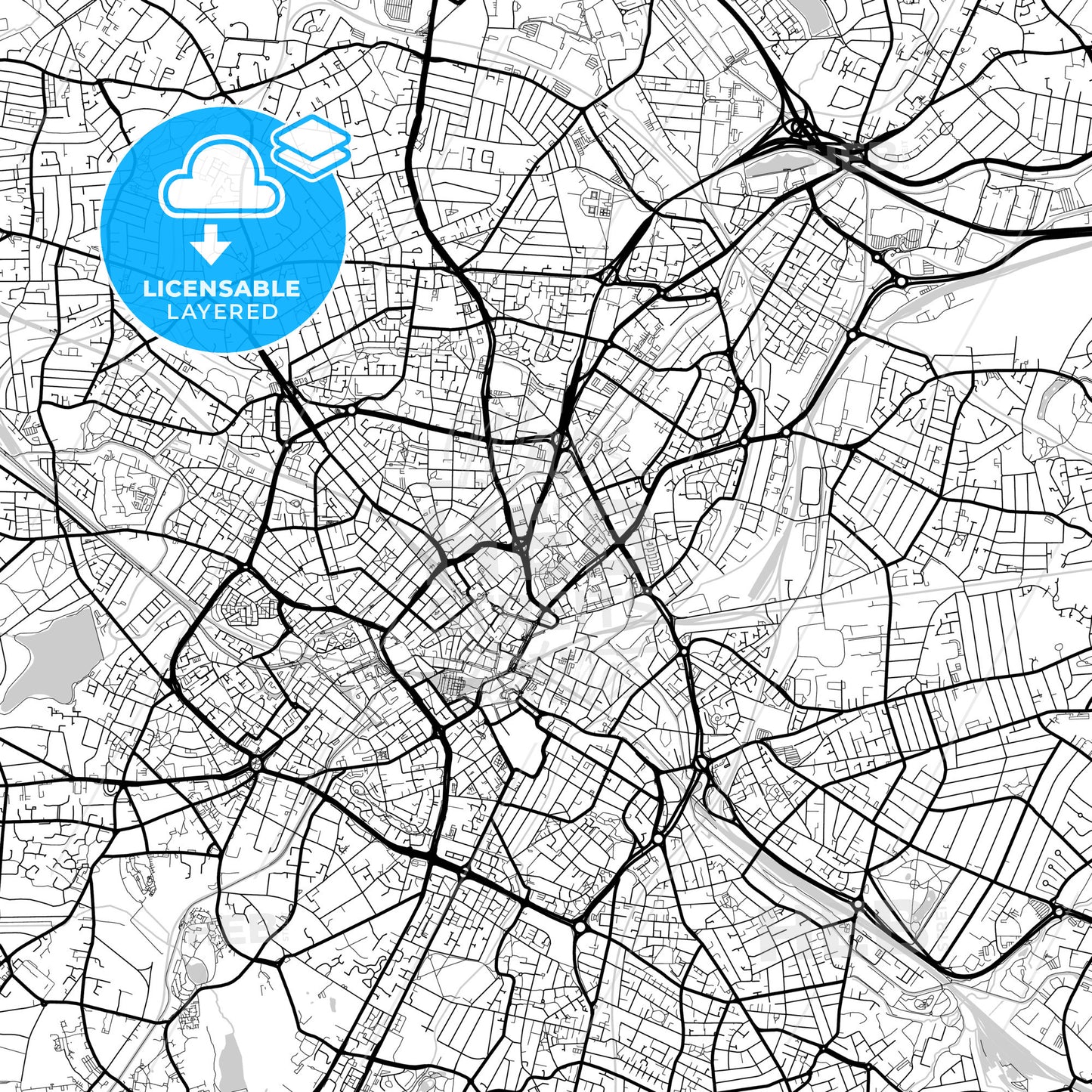 Layered PDF map of Birmingham, West Midlands, England
