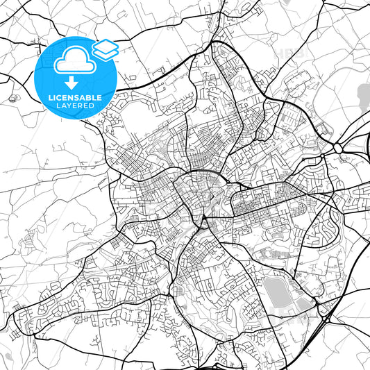 Layered PDF map of Blackburn, North West England, England