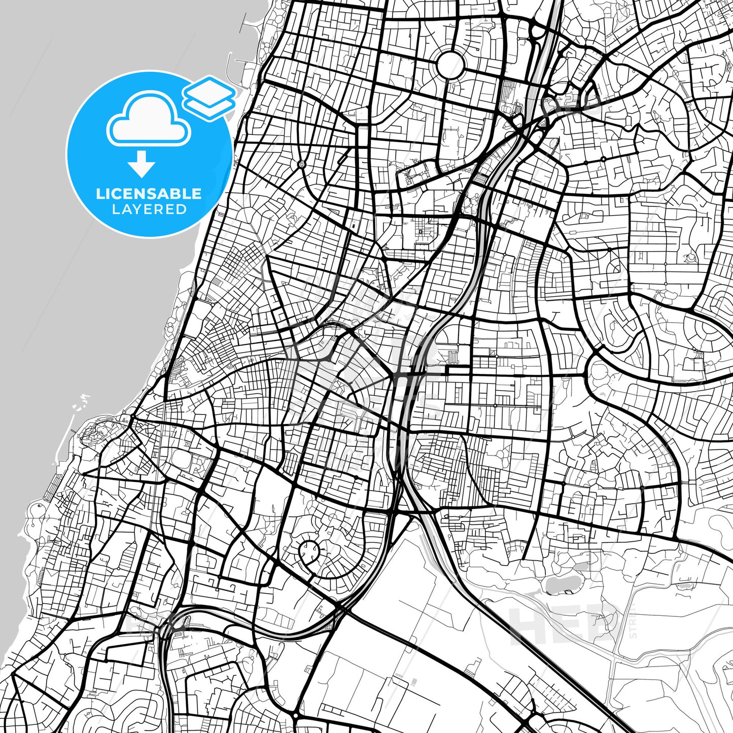 Layered PDF map of Bnei Brak, Tel Aviv, Israel