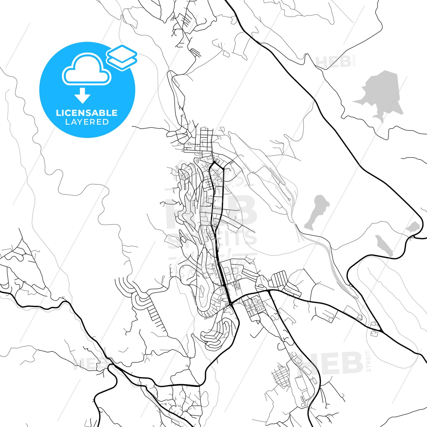 Layered PDF map of Bor, Bor, Serbia