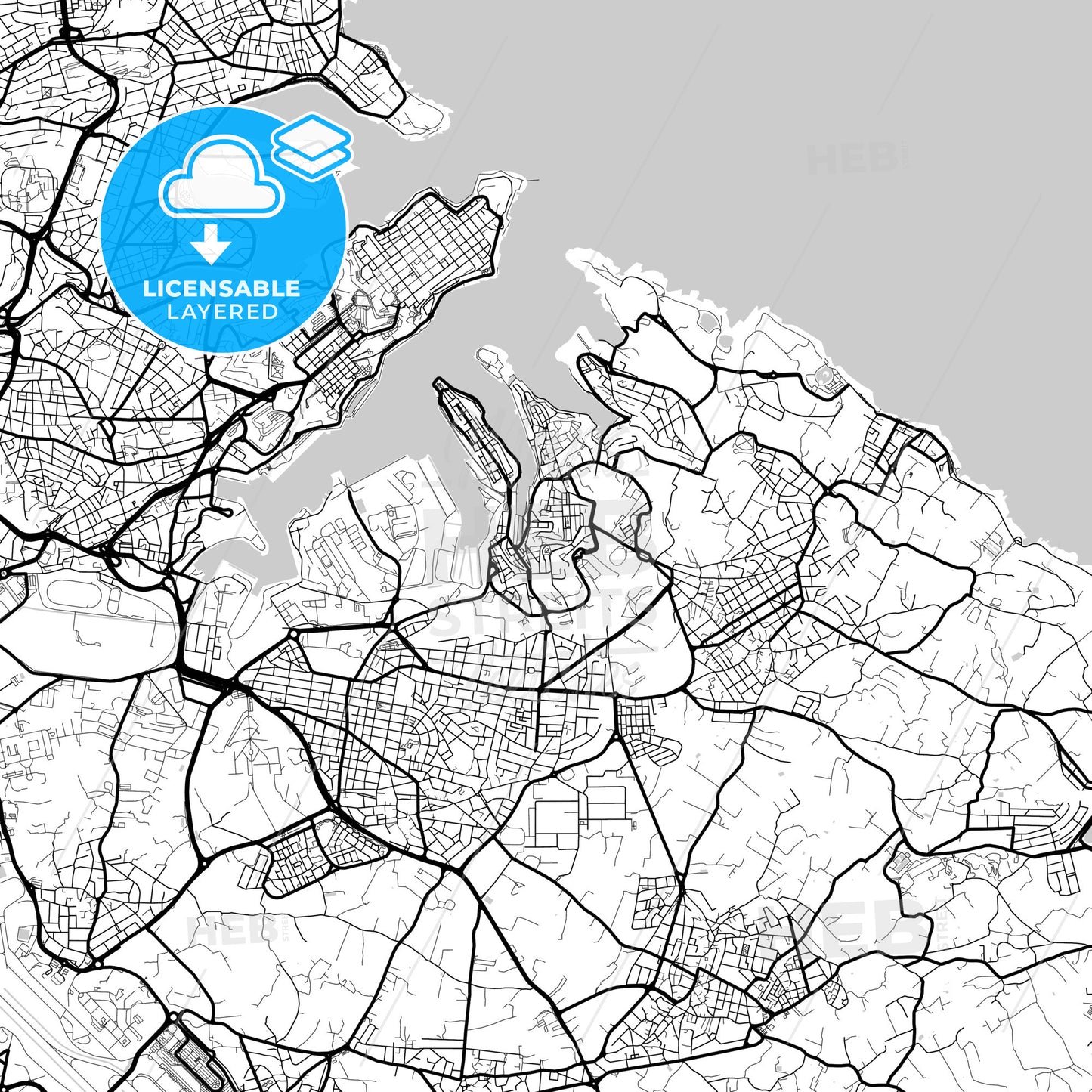 Layered PDF map of Bormla, South Eastern Region, Malta