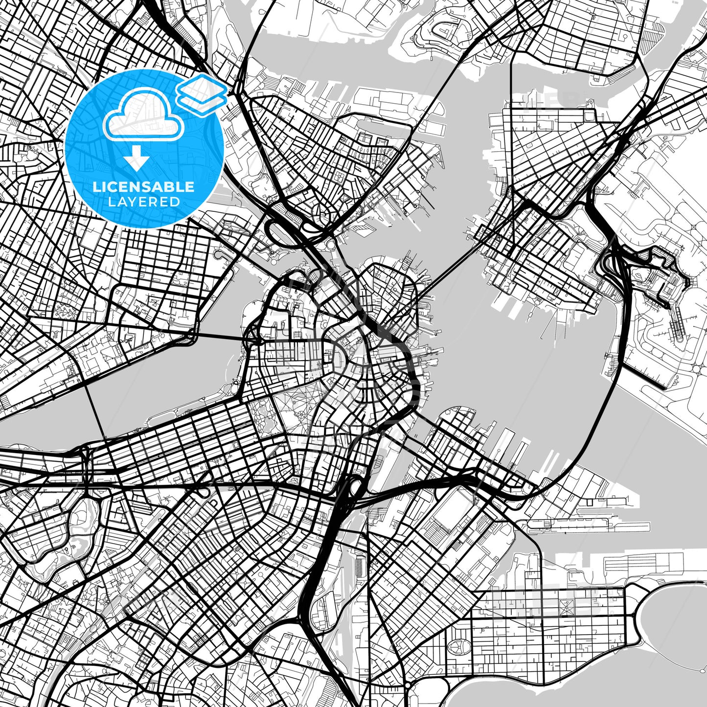 Layered PDF map of Boston, Massachusetts, United States
