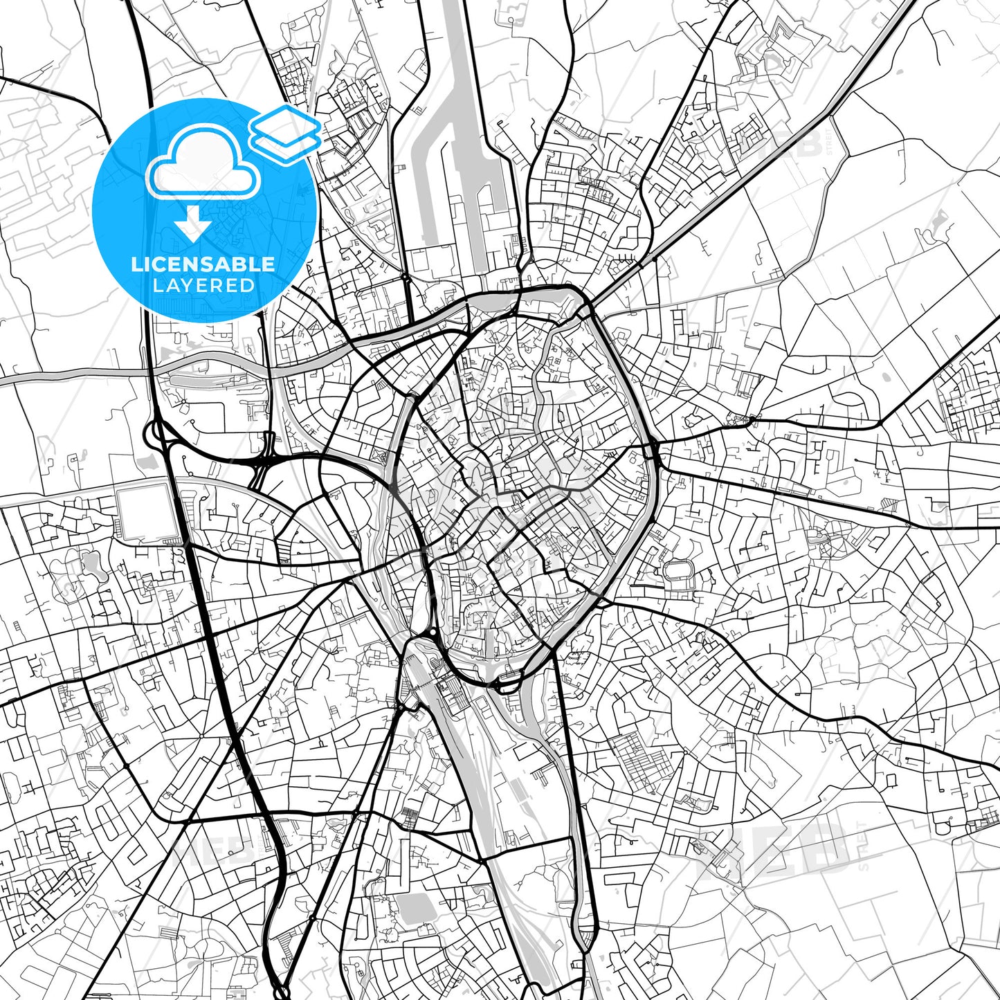 Layered PDF map of Bruges, West Flanders, Belgium