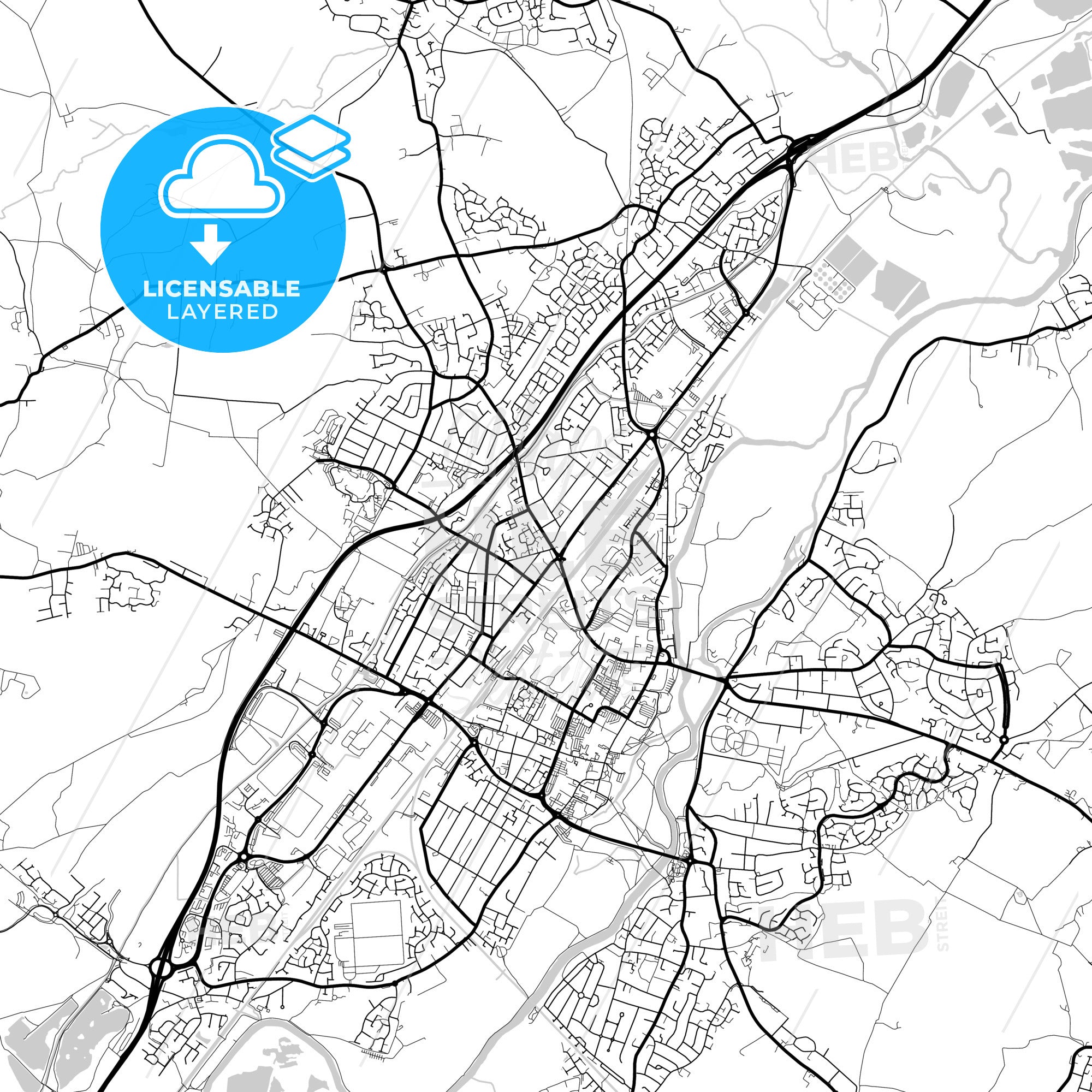 Layered PDF map of Burton upon Trent West Midlands England