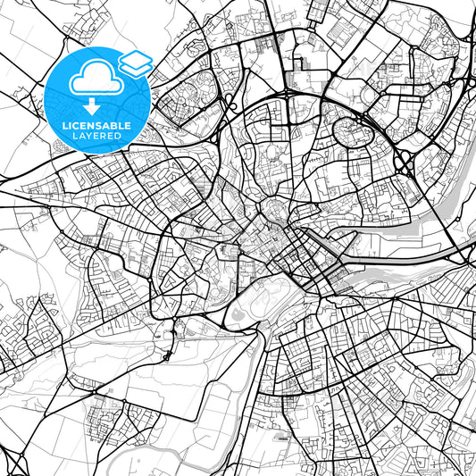 Layered PDF map of Caen, Calvados, France