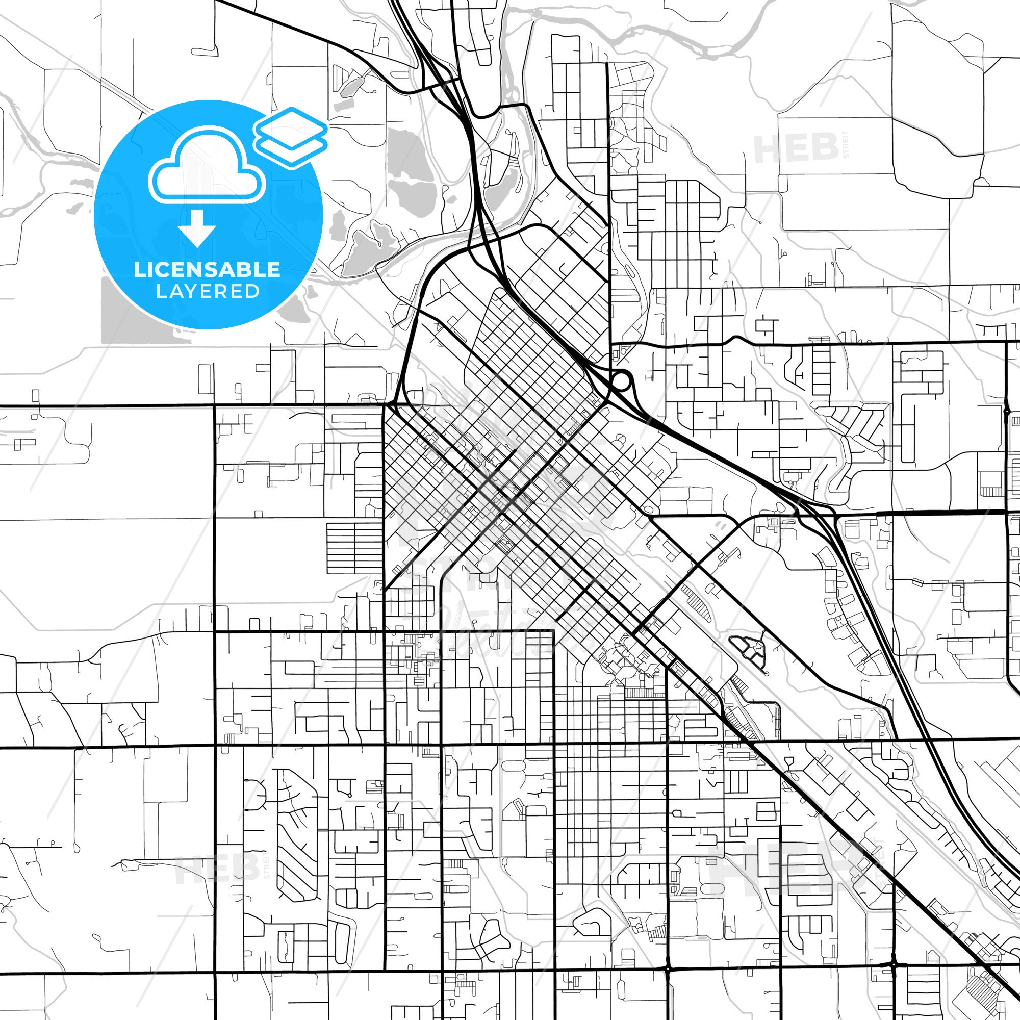 Layered PDF map of Caldwell, Idaho, United States - Vector Download ...