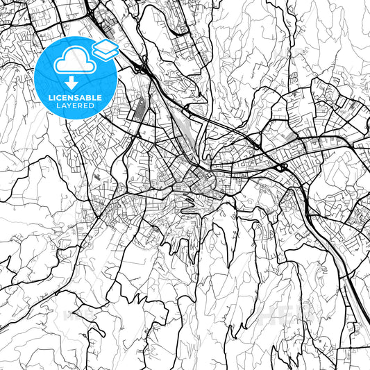 Layered PDF map of Chambéry, Savoie, France