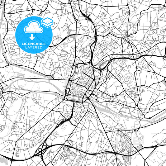 Layered PDF map of Charleroi, Hainaut, Belgium
