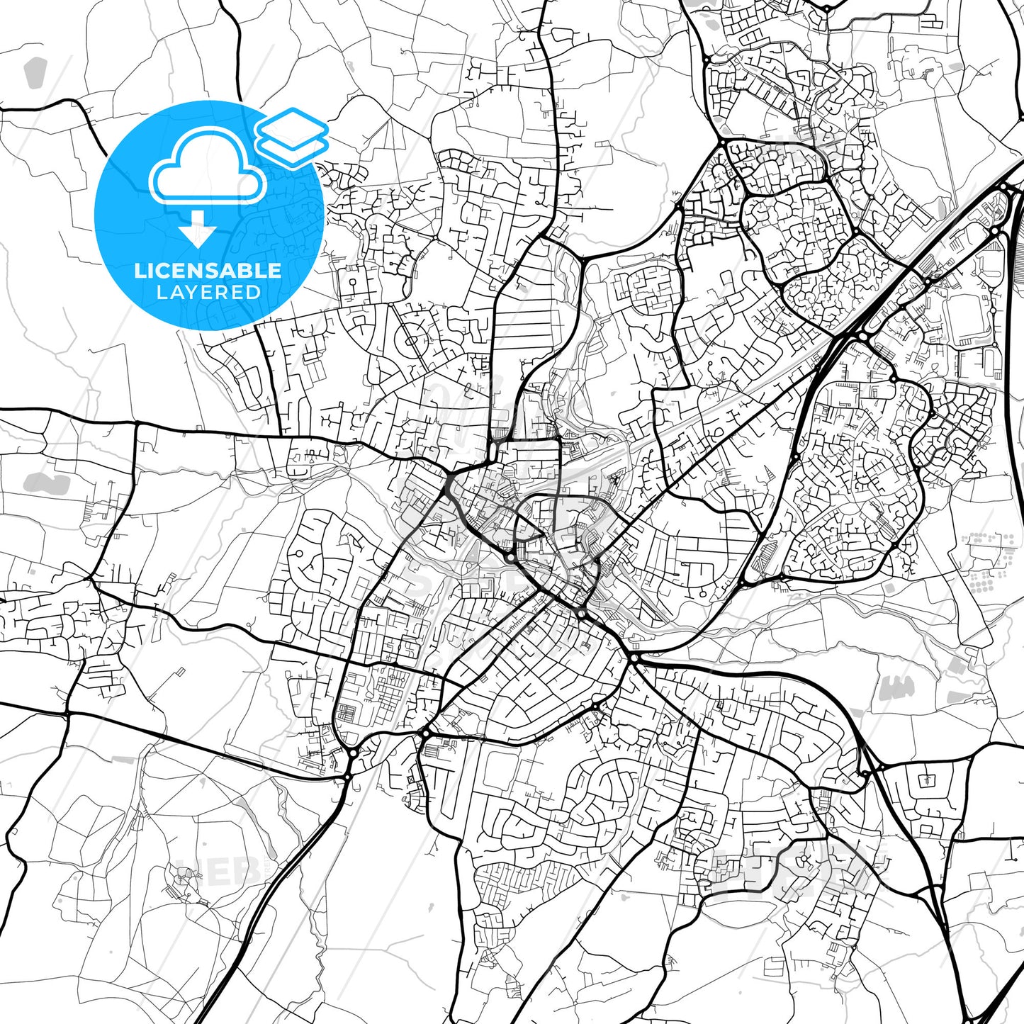 Layered PDF map of Chelmsford, East of England, England