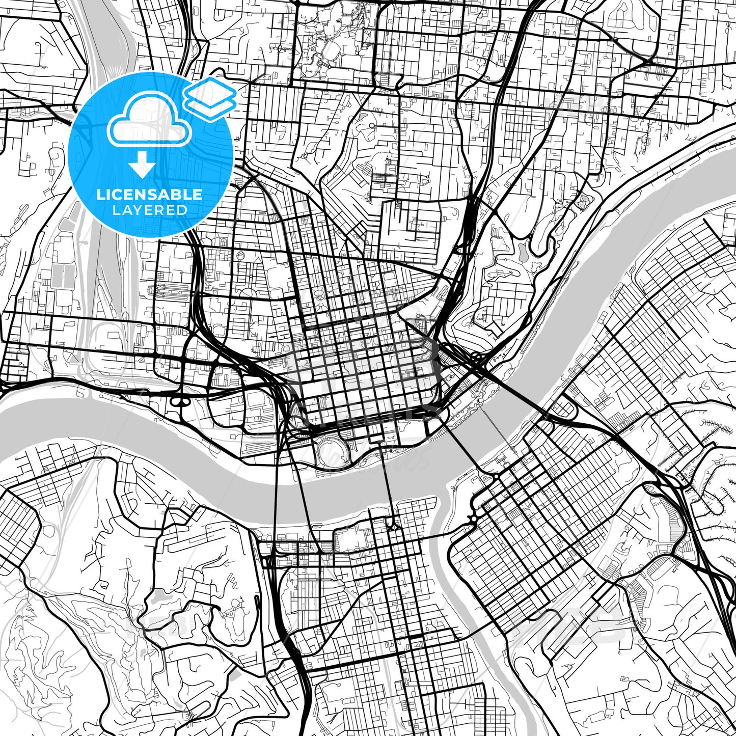 Layered PDF map of Cincinnati, Ohio, United States