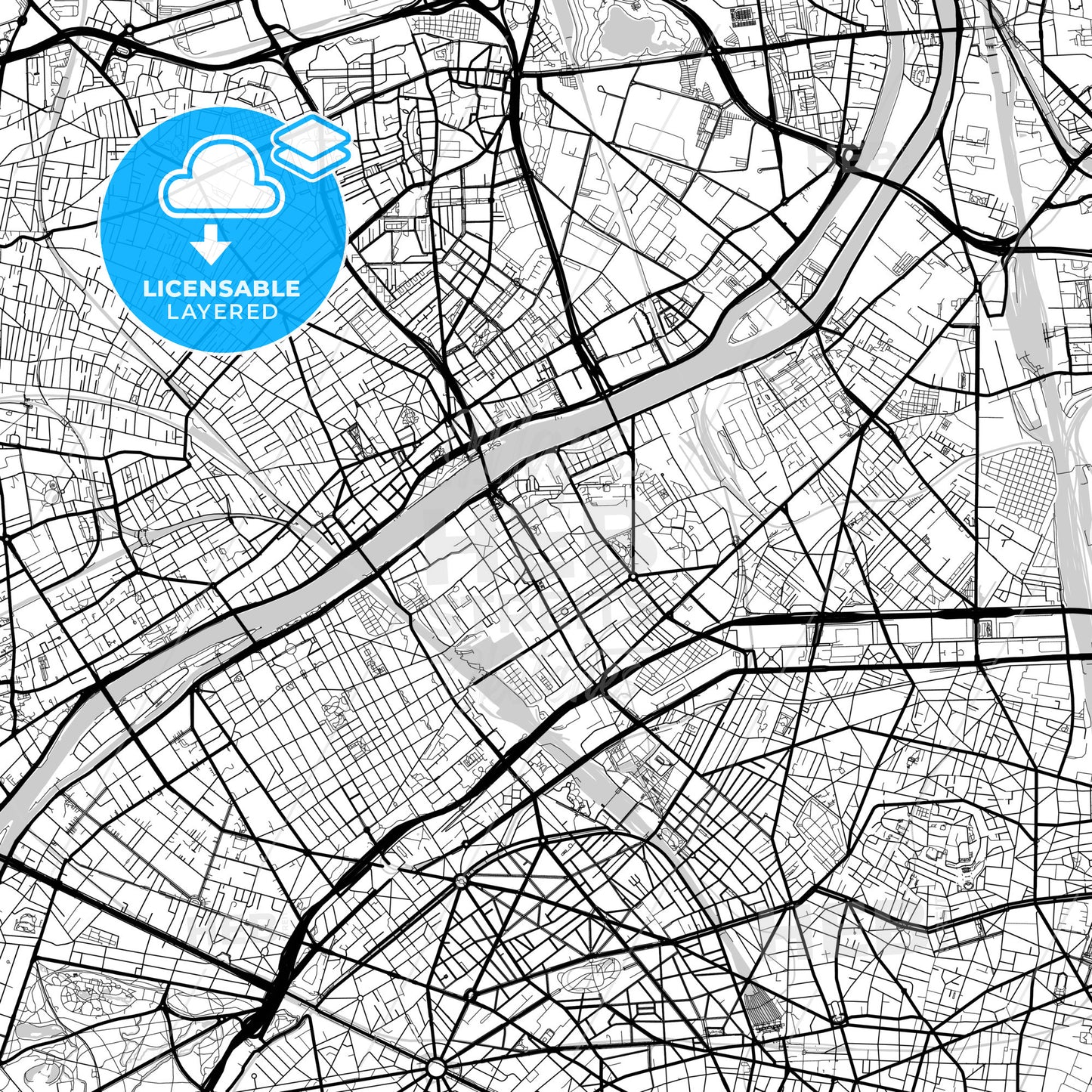 Layered PDF map of Clichy, Hauts-de-Seine, France