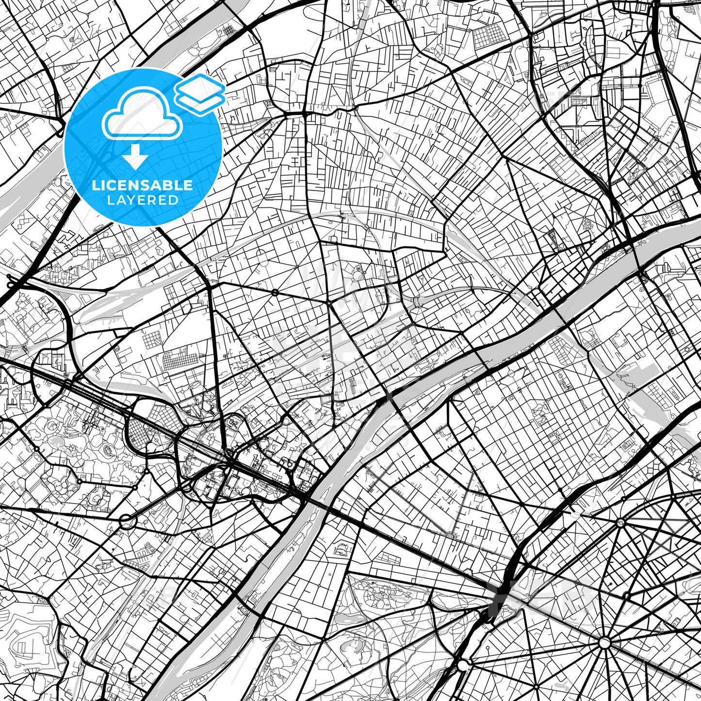 Layered PDF map of Courbevoie, Hauts-de-Seine, France